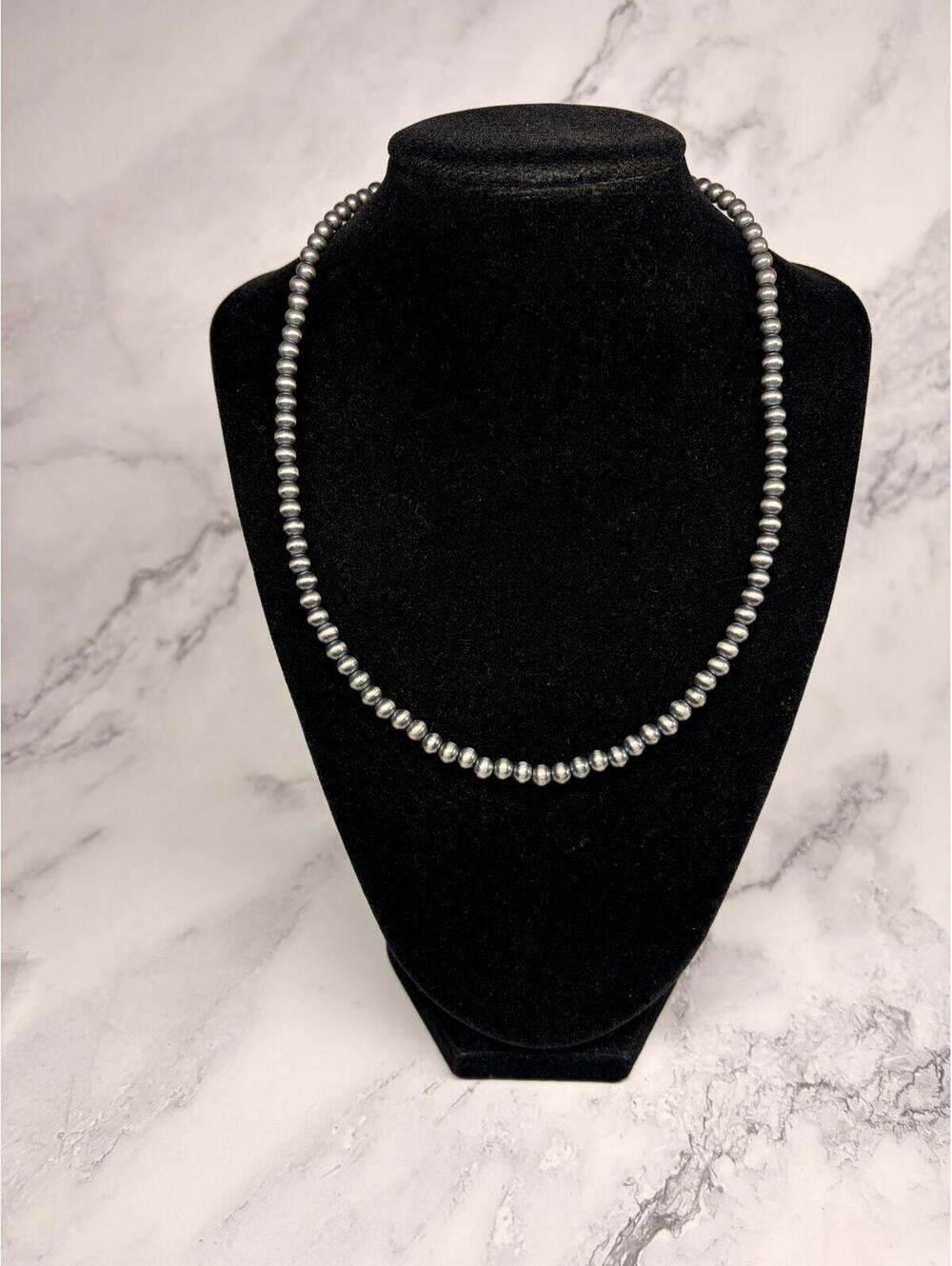 Sterling‎ Silver Navajo Pearl Necklace 5mm Beads 18” + Extender Western Jewelry